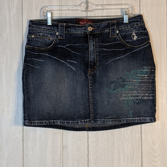 Baby Phat Skirts Vtg Baby Phat Denim Mini Skirt Dark Wash Paint